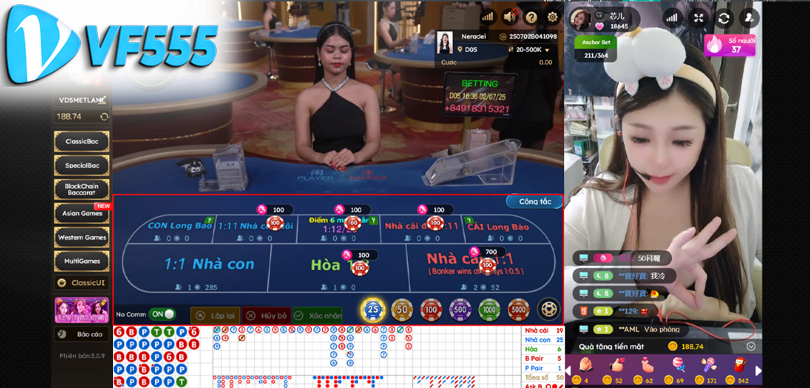 Tỷ lệ thắng cao tại Baccarat VF555